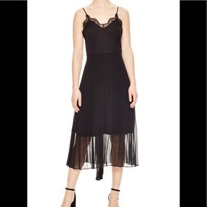 SANDRO Pleated Chiffon Overlay Dress In Noir